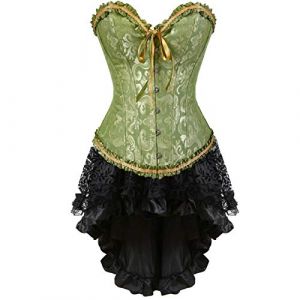 Josamogre Corset Bustier Jupe Femme Robe Dentelle Fleurs Gothique Lingerie Burlesque Drsss Serre Taille Vert Noir L (Josamogre Corset, neuf)