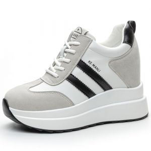 JAOOUU Basket Compensée Femme Baskets à Plateforme avec Talon Compensé (10 cm) Chaussures Femme Mode en Cuir Style Décontracté Élégant Sneakers avec Semelle Intérieure Réhaussée Gris 36EU (JIANEU, neuf)