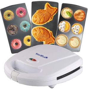 StarBlue Appareil Pour Petits Beignets, Tartes Et Quiches, Machine A Taiyaki, 3 En 1, Avec Plaque Amovible, 220-240 V CA, 50/60 Hz, 700-800 W, Blanc (StarBlue Product, neuf)