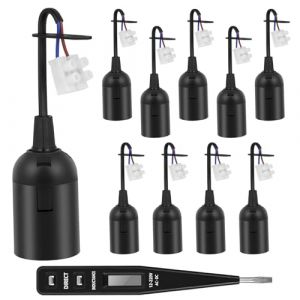 AUAUY Lot de 10 Douille E27 avec Fil, Douille de Lampe + Testeur de Tension VDE, Douille de Lampe E27 avec Pince Enfichable, Noir (Dazzlingyyh, neuf)