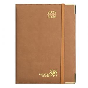 POPRUN Agenda 2025 2026 Semainier 22 x 16,5 cm De Août 2025 à Déc 2026, Premium Planner Scolaire 17 Mois, Couverture en cuir de coton PU, Onglets Mensuels, Papier 100g/m², Marron (Time Works Wonders, neuf)