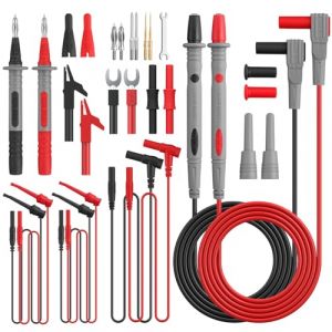 Kit de Cable Multimetre, Proster 24PCS Kit de Cordon Multim&egrave;tre Sondes de Test Pince M&egrave;tre Avec Embouts Interchangeables Crocodile Pince &agrave; Epiler Crochets de Test Adaptateurs Fiche en forme de U (TIMEEU, neuf)
