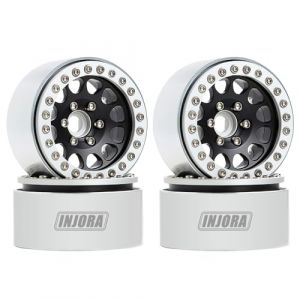 INJORA 4PCS 1,9 Roue Pneus Beadlock RC Jante en Métal pour 1:10 RC Rock Crawler Axial SCX10 Pro SCX10 II III TRX4 D90 VS4-10 Redcat Gen 8 7 Pro Enduro(Argent et Noir) (INJORA official direct, neuf)