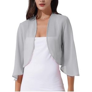 Runhomal Femme Cardigan Court Manches Longues Transparent El&eacute;gant Bol&eacute;ro Gilet Mariage Soir&eacute;e C&eacute;r&eacute;monie Veste Ouverte Femme S-3XL Gris 3XL (Runhomal EU, neuf)