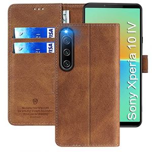 FMPCUON Etui Coque pour Sony Xperia 10 IV,[Housse en Cuir PU Premium] [Pochette de Portefeuille] [Etui &agrave; Rabat],avec Fentes pour Cartes pour Sony Xperia 10 IV,Brun (FMPCUON-EUR, neuf)