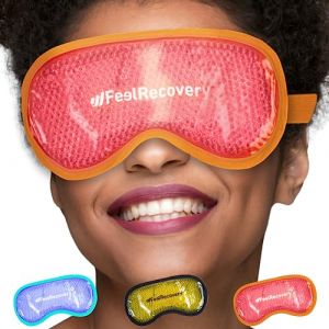 Masque Gel Yeux Chaud & Froid Réutilisable (21x11 cm) - Masque Froid Yeux Anti-Cernes - Poche de Glace Yeux avec Perles Gel pour Migraine, Mal de Tête, Yeux Secs et Rouges (Orange) (Feel Recovery, neuf)