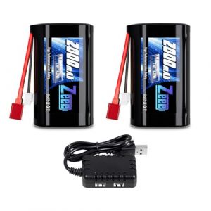 Zeee 2S Batterie Li-ION 7,4V 2000mAh avec Prise Deans T Compatible avec Les Voitures RC à l'échelle 1:10, 1:12, 1:16, Quatre Roues motrices, Voiture RC Haute Vitesse, Bateau RC, camions RC (2pcs) (ZEEE POWER, neuf)