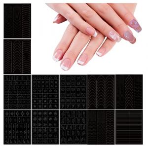 12 Feuilles Pochoirs en Vinyle Pour Nail Art, HOINCO Papillon Étoile Coeur Français Ongles Autocollants Modèle D'impression Pochoir Outil DIY for Women Manicure Decoration (EGAMY EU, neuf)