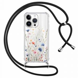 Yirlbey Coque pour iPhone 14 Pro Max 6,7 Pouces avec Cordon, Motif de Fleurs Sauvages Aesthetic Etui Laniere Collier Corde R&eacute;glable Transparente Case, Portable Housse Antichoc PC Dur Fine Femme (XUPINBO, neuf)