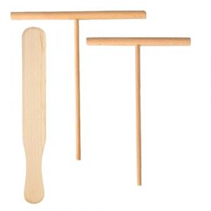 LEMLIN 3 Pcs Spatule Crepe en Bois de HêTre, Forme en T Spatule A Crepe Rake Crepe Spreader, Ensemble Retourneur de CrêPes et Etaleur de Pâte pour Crêpes, Crêpes, Jambon Palais (PengXinDianZi, neuf)