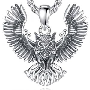 INFUSEU Collier Hibou De Sorcellerie, Pendentif Hibou Mystique Argent Sterling 925 Pendentif Talisman Wiccan Pagan Gothic Occult Charm Jewelry Pour Homme (INFUSEU, neuf)