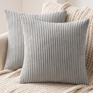 MIULEE Lot de 2 Decorative Housse de Coussin en Velours Côtelé Canapé Taie d'oreiller Douce pour Maison Salon Chambre Lit Clic Clac 50x50 cm Gris Clair (MIULEE HOME, neuf)