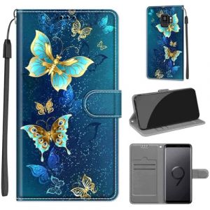 KENHONER Coque pour Samsung Galaxy S9, Housse Etui Portefeuille Cuir Multifonction, Fermeture Magn&eacute;tique &agrave; Clapet Anti-Choc Compatible avec Coque Samsung S9 Book - Papillon (KENHONER, neuf)