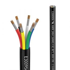 Fil 16 AWG 6×1,3mm² 10 Metros Câble d'Extension à 6 Conducteurs UL2464 Tension 5V/12V/24V/300V Fil de Cuivre Étamé Multibrins sans Oxygène Câble basse tension pour lumières LED de voiture (ZhongWang, neuf)