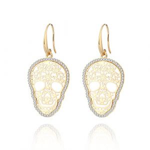 Boucle d'oreille Dangle pour les femmes, boucles d'oreilles de goutte de crâne Boucles d'oreilles or ou argent avec boucle d'oreille en cristal CZ en acier inoxydable (Plaqué or) (OuRan Jewelry, neuf)