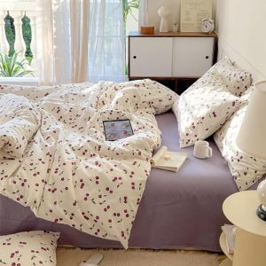 Sedefen Housse de Couette 240x260 cm Violet Blanc Cerise Ado Adultes Parure de Lit 2 Personnes avec Fermeture Éclair Filles Housse Couette en Microfibre avec 2 Taies d'oreiller 65x65 cm (ArvinBoutiques, neuf)