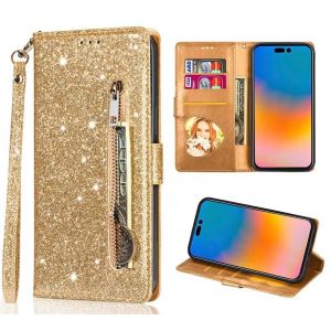 FERLAN Coque pour iphone 16E/SE4 2025, Flip Case Étui Paillette Glitter Bling Portefeuille en Cuir Housse avec avec Fentes de Cartes Fonction Support, Fermeture Magnétique- Or (BiBoDan, neuf)