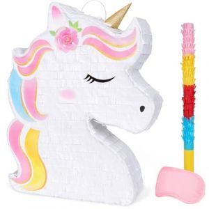 Licorne Pinata - Fournitures de Fête Licorne Ensemble Pinata Bundle avec Bandeau et Chauve-souris pour Filles Enfants Décorations de Jeu de Fête d'Anniversaire Licorne (40 x 31 x 8 cm) (Wernnsai Direct, neuf)