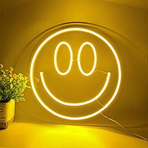 Panneau néon en forme de visage souriant pour décoration murale, alimentation USB ou piles 3-AA, panneau lumineux joyeux, 33 cm de diamètre, panneau mural émoji smiley pour chambre à coucher, chambre (JQTOP, neuf)