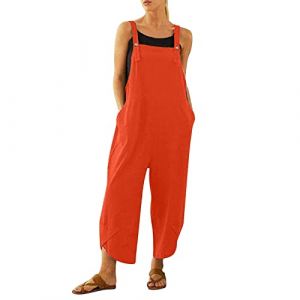 Salopette Femme été sans Manches Casual Combinaison Pantalon Décontracté Combinaison D'été pour Femme Jambe Large Ample Combinaison Jumpsuit Long Overalls avec Poches Pas Cher (NiceYear, neuf)