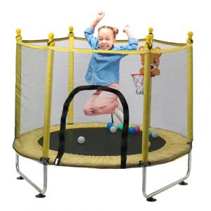 Trampoline pour Enfant 140cm, Trampoline Exterieur avec Filet de S&eacute;curit&eacute;, Trampolines Interieur avec Panier de Basket, PetitTrampoline ext&eacute;rieur Enfants 2 3 Ans (Jaune) (Toys Beichen, neuf)