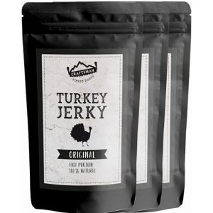 Craftsman Turkey Jerky Original | Viande s&eacute;ch&eacute;e 100 % naturelle &agrave; base de filet de dinde | Sans sucre | 78 % de prot&eacute;ines &eacute;lev&eacute;es | Snack &agrave; la viande pour les d&eacute;placements, le sport et le bureau (Craftsman Foods, neuf)