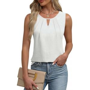 Teesho Cami Top en dentelle pour femme - Col en V - Haut en mousseline de soie - T-shirt d'&eacute;t&eacute; sexy, Blanc C, L (tinyue fr, neuf)