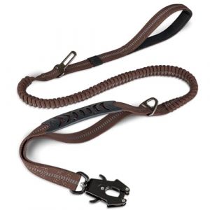 Joytale Laisse Tactique, 1.2m-1.8m Bungee Laisse avec 2 PoignéEs RembourréEs, Ceinture De SéCurité pour Voiture, Laisse De Chien Solide pour Les Chiens De Taille Moyenne, Grande, X-Grand, Marron (Joytale Pet, neuf)