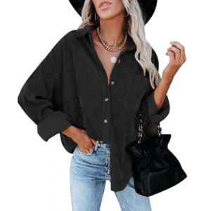 SHEKINI Chemisier Femme Velours Côtelé Vintage Blouson Veste Manches Longues Décontractée avec Poche et Boutons pour Femmes (Yiserka1, neuf)