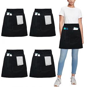umboom 4 Pièces Noir Tablier de Taille, Courts Cuisine Tablier pour Hommes Femmes Serveuse Chef, Parfait pour Restaurant, Bistro, Café, Bar, Grill, Coiffure (Polycoton - Noir) (Umboom Direct, neuf)