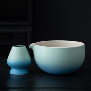 TEANAGOO Bol à Matcha en céramique japonaise avec support pour fouet,18 OZ.K31,Bleu Blanc Dégradé,Bol à Matcha Chawan,Bol à Matcha en céramique,Bols à Matcha... (TEANAGOO, neuf)