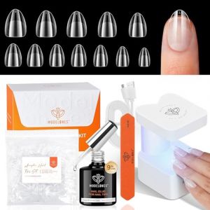modelones Capsule Americaine Ongle Kit, 216pcs Faux Ongles Extra Court Almond 12 Tailles, 9 in On Nail Glue und Mini Lampe Uv, Pose Americaine Ongle Kit pour l'Extension des Ongles, Cadeaux pour DIY (MJ BEAUTY, neuf)
