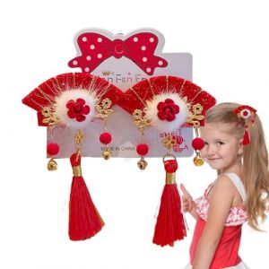 Accessoires pour cheveux du Nouvel An chinois, pince &agrave; cheveux pour le Nouvel An chinois &ndash; Pince &agrave; cheveux de style chinois avec n&oelig;ud pour le Nouvel An avec pompon &ndash; Accessoires de cheveux chinois (vuarend, neuf)