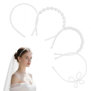Lot de 4 serre-t&ecirc;tes &agrave; perles blanches - 4 designs diff&eacute;rents - Serre-t&ecirc;te &agrave; perles blanches - Serre-t&ecirc;te &agrave; paillettes - Serre-t&ecirc;te Dirndl pour femme, pour mariage, anniversaire et utilisation (Practical-L, neuf)