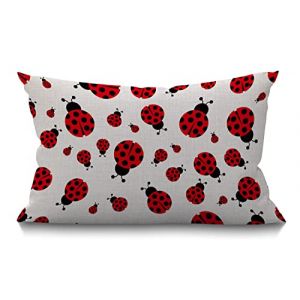 BGBDEIA Housse de coussin coccinelle en coton et lin - Taie d'oreiller rectangulaire décorative pour la maison et le bureau - 30 x 50 cm (maidimeiguo, neuf)