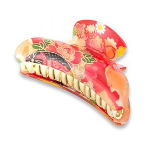 Pince &agrave; Griffes Cheveux SAKURA pour Femmes Filles Fleur Pince &agrave; Cheveux Barrette Banane Crabe Esth&eacute;tique Pince &agrave; Cheveux en Vrac Accessoires de Cheveux Motif Japonais (Cheveux Vance Big/Rouge) (Noren Japan, neuf)