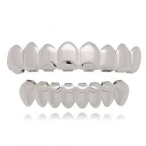 Qiwenr Grillades en or Bouche Bouche, Dents Supérieures et Inférieures, Dents Supérieures et Inférieures Amovibles, Caps Grills pour Hip, Grille de Dents de Couleur, Dents Hip Hop Plaqué (Argent) (Qiwenr, neuf)