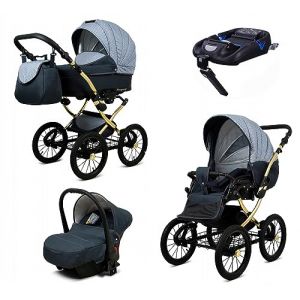 BabyLux® Enfant Poussette Combinée Set 4 en 1 - Margaret Gold - incl. Nacelle, Canne, Siège de voiture, ISOFIX Base - Siège Auto - Landau Bébé - avec Sac à langer, Habillage pluie etc. (BabyLux-shop, neuf)