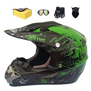 Ruiqieor Casque Moto Cross Enfant Avec Gants et Masque (XL 61-62cm, Vert) (MXLSG, neuf)