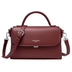 David Jones - Sac Bandoulière Femme - Sac à Main Rabat Simili Cuir PU Porté Epaule - Besace Forme Cartable Taille Moyenne - Sac de Ville Tendance Shopping Elégant Mode - Rouge Bordeaux (Crazychic, neuf)