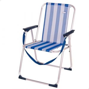 AKTIVE Beach Marine - Chaise Pliante Haute avec Poign&eacute;e. Chaise de Plage avec Accoudoirs, Chaise Longue Jardin ou Chaise de Camping, Bleu et Blanc (PrixLane, neuf)
