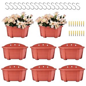 ORIMERC Lot de 8 pots de fleurs à suspendre pour intérieur et extérieur avec trou de drainage, clôture, balcon, balustrade, support mural avec crochets Rouge brique 24,9 cm (ORIMERC Garden, neuf)