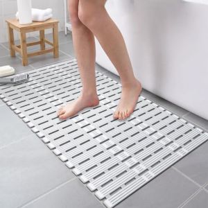 Tapis de Baignoire Antid&eacute;rapant 90x40cm | Tapis de Douche avec Ventouse Puissante, PVC Tapis de Bain R&eacute;sistant aux Moisissures, sans BPA & Latex, Lavable en Machine (Gris-Blanc) (Xiduoda, neuf)