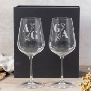 Wanapix | Pack 2 Verres à Vin Personnalisés | Boîte Cadeau Incluse | Verre à Vin en cristal gravés | Pack de Verres Vin en cristal Bohème personnalisables | Initiales (Wanapix, neuf)