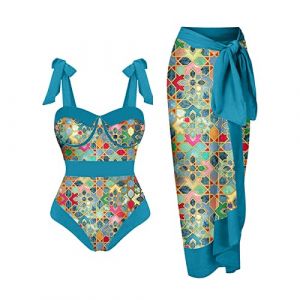 LAOSU Maillot De Bain 2 Pieces avec Paréo,D'Été Maillot De Bain Noir Et Blanc,Femme Maillot De Bain Sexy,Maillot De Bain Kaki,Maillot De Bain Femme Ronde 2 Pieces,Bikini Rose Fluo (ZSEGEDN, neuf)
