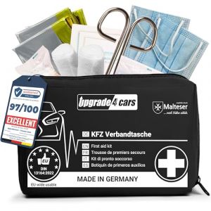 Upgrade4cars Trousse de Premiers Secours pour Voiture, Maison, Voyage, Randonnée, etc. - Kit Médicale Complète 2025 Noir Sac d'Urgence Toute l'Europe (upgrade4cars, neuf)