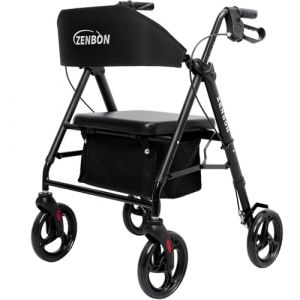 D&eacute;ambulateur pliable et l&eacute;ger avec si&egrave;ge : d&eacute;ambulateur en aluminium pour personnes &acirc;g&eacute;es - D&eacute;ambulateur pliable pour appartement avec pneus de 20 cm pour tous les terrains - D&eacute;ambulateur de voyage (ZENBON-FR-DIRECT, neuf)
