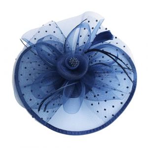 &Eacute;l&eacute;gant bibi - Chapeau de mari&eacute;e - Voile en maille - Accessoire de cheveux - Chapeau de f&ecirc;te, th&eacute;, cocktail, mariage, &eacute;glise - Bleu marine - Taille unique (jksmyx, neuf)