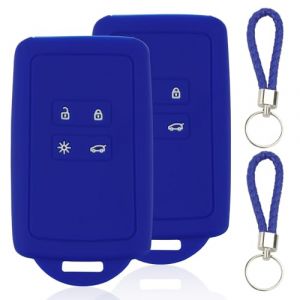 2 Pièces Boîtier pour Clé de Voiture Bleu Compatible Rault Smart Key 4-Bouton(Keyless Go Uniquement) avec 2 Porte-clés Coque en Silicone Souple Keychain Cover pour Clio/Espace 5/Master Bus/Talisman (Hopesing, neuf)
