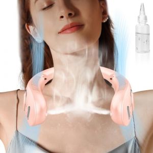 Ventilateur Brumisateur de Cou,Mini Collier Ventilateur USB Batterie sans Lame Pliant avec Eau Froide,Portable Neck Fan Léger Basse Consommation avec Affichage LED pour Cuisine Extérieure Bureau Rose (MARIO GENCO, neuf)